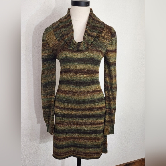 Jump Girl Dress Stripe Knit Cowl Neck  Brown Multi Size S - Picture 4 of 13
